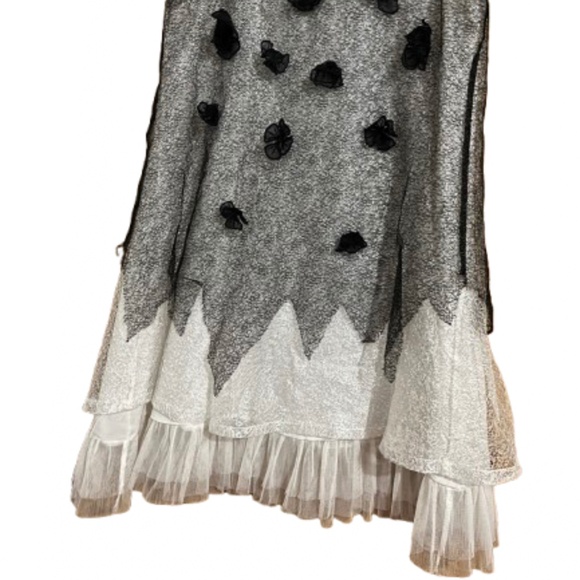 Miroy Women’s Black & White Mesh Layered Floral Embroidered Poplin Dress Sz-S - Picture 3 of 6